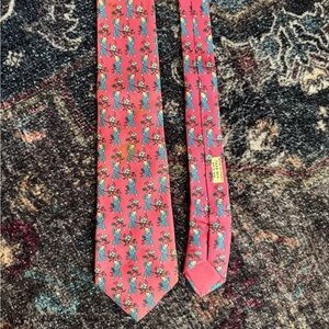 Vintage Hermes Pink Tie with Playful Character and Flowers (7238 MA)